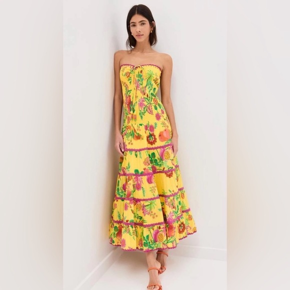 FARM Rio Dresses & Skirts - FARM Rio Strapless Yellow Floral Dress